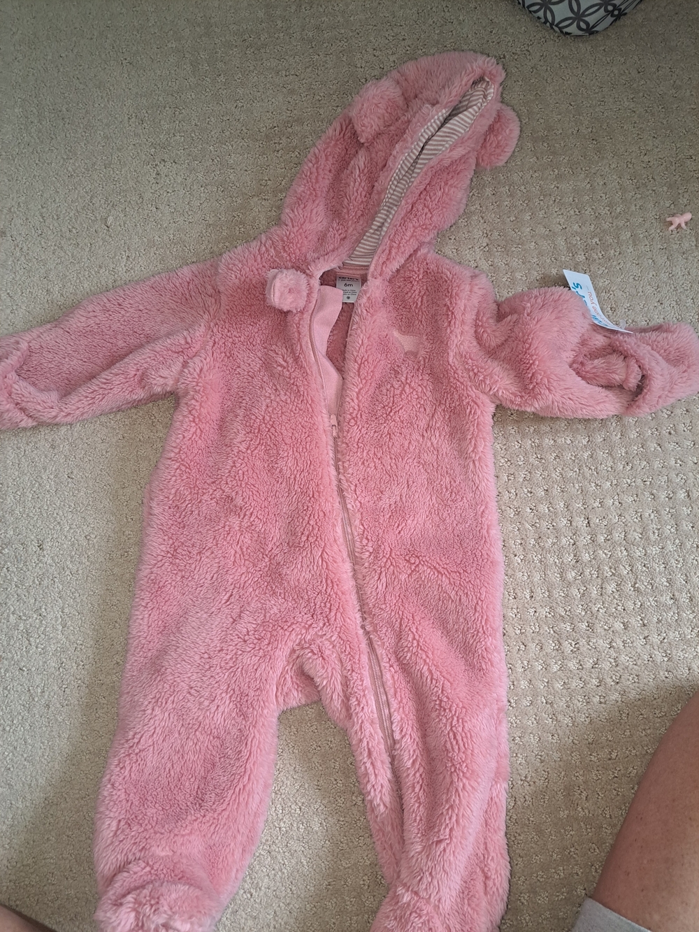 Carter's Plush Pink Hooded Footed One-Piece with Ears